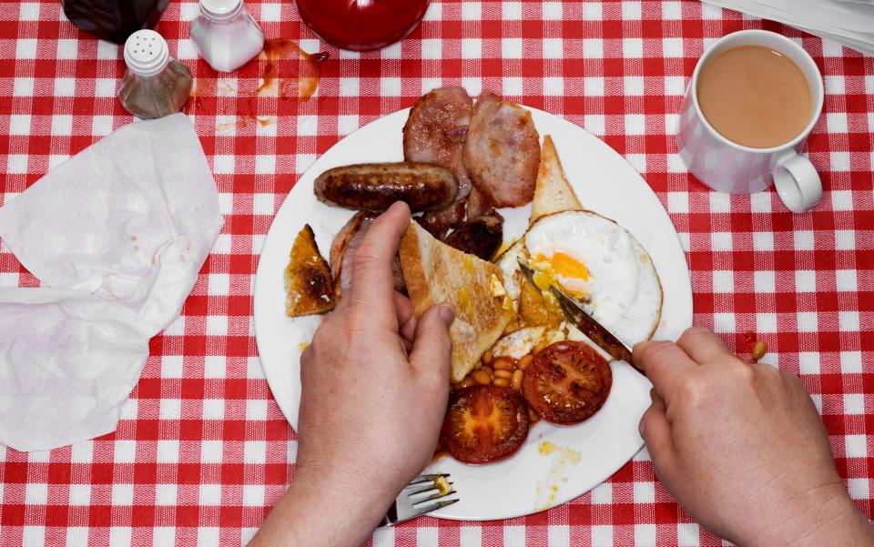 Full English breakfast with tea