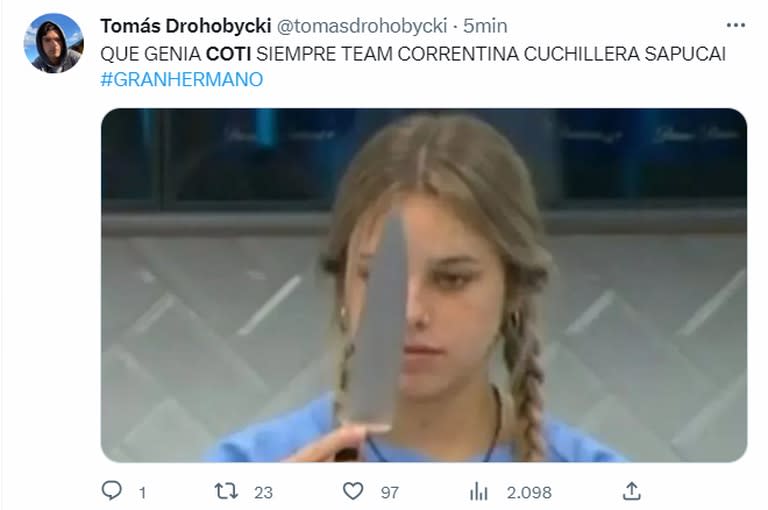 Meme sobre Coti ante el anuncio de Santiago del Moro en Gran Hermano