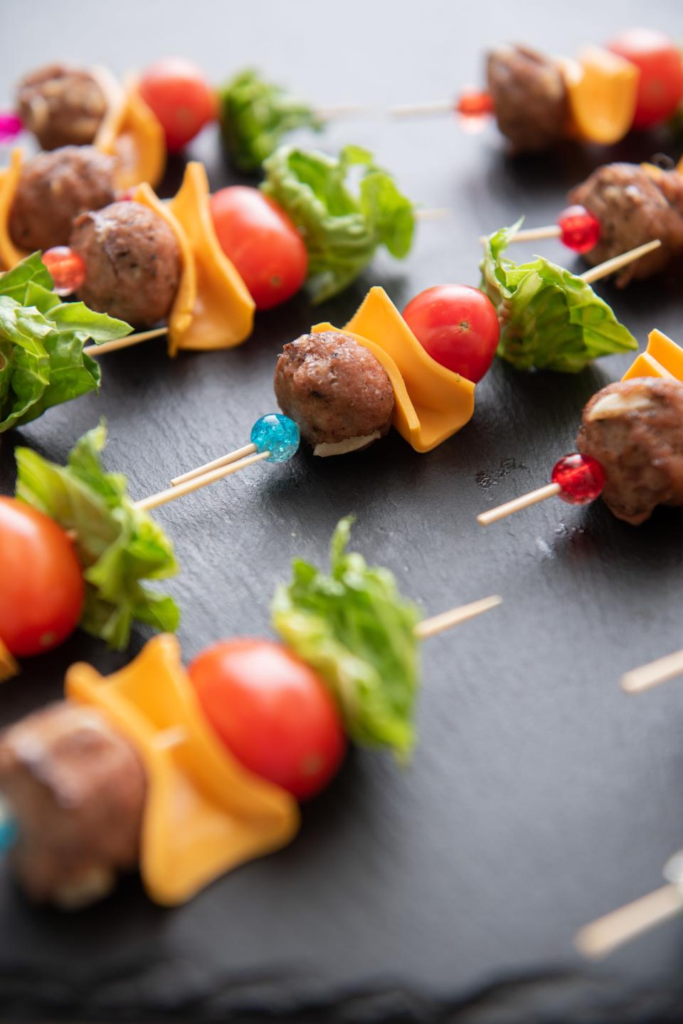 Turkey Burger Mini Skewers are an ideal summer appetizer.