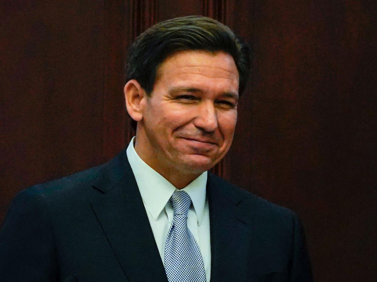 Florida Governor Ron DeSantis delivers the "State of the State" address at the Florida State Capitol in Tallahassee, Florida, on March 7, 2023.