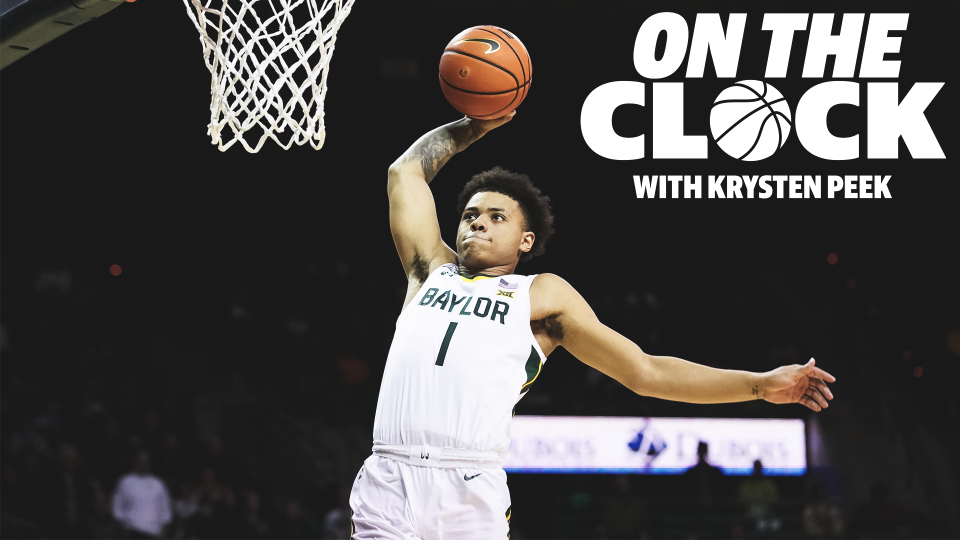 Feb 13, 2023; Waco, Texas, USA; Baylor Bears guard Keyonte George (1) against the West Virginia Mountaineers during the second half at Ferrell Center. Mandatory Credit: Raymond Carlin III-USA TODAY Sports