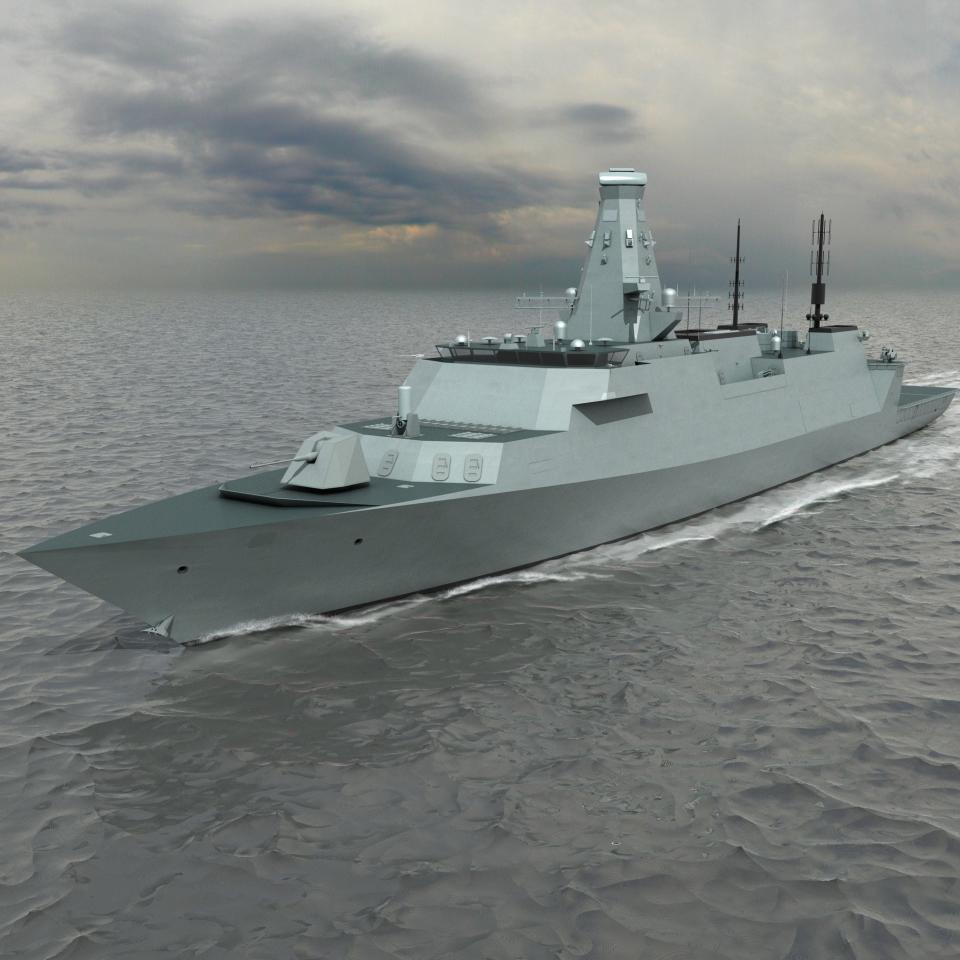 MoD reveal future warship...Undated handout computer generated image (CGI) issued by BAe Systems/Ministry of Defence of the basic specification of the Type 26 Global Combat Ship (T26 GCS) - Credit:  BAe Systems/MoD/PA