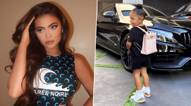 Kylie Jenner dressed Stormi Webster in diamond earrings and a $16,735  Hermès backpack for her first day of home school - Vogue Australia