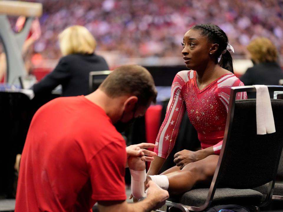 Simone Biles may be dealing with an injury as she competes for gold at