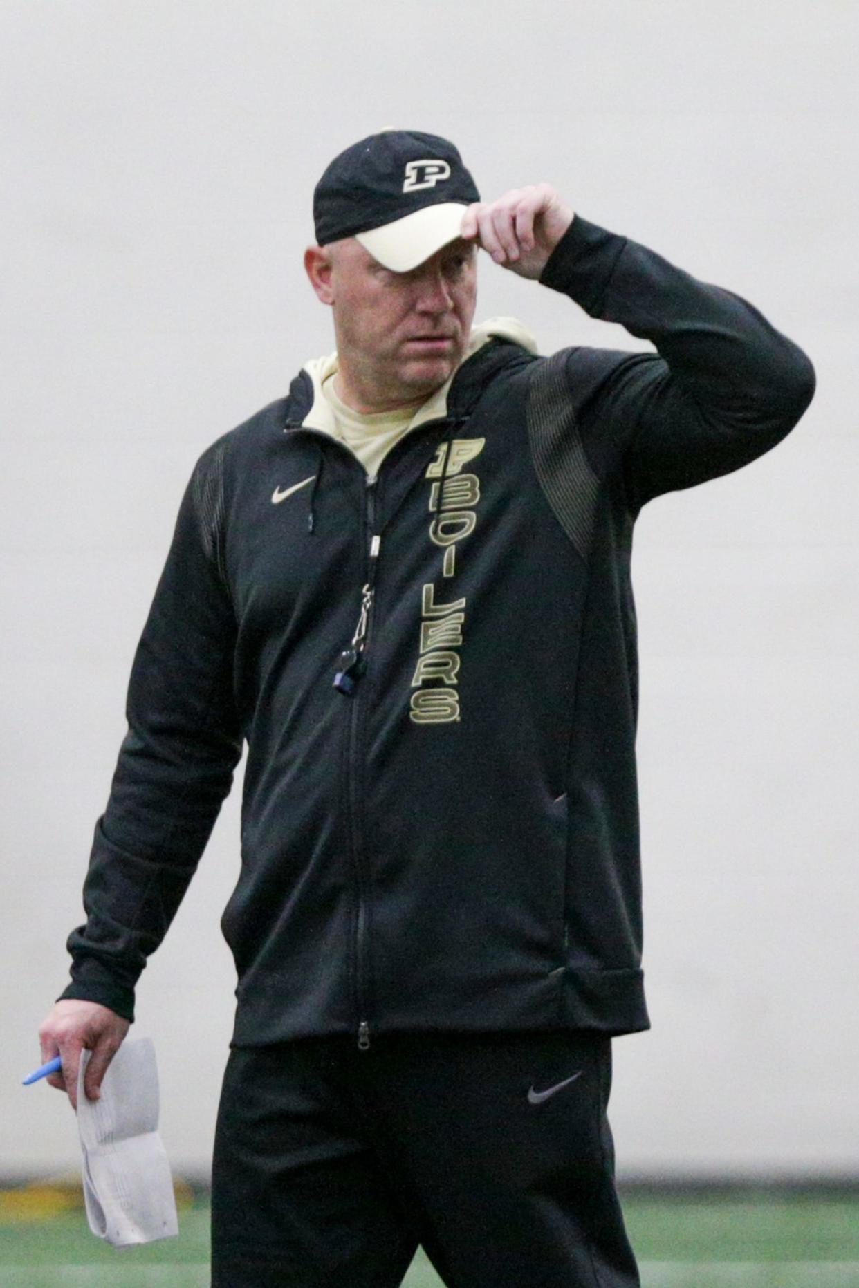 Purdue head coach Jeff Brohm during a practice, Monday, Feb. 28, 2022 at Mollenkopf Athletic Center in West Lafayette.