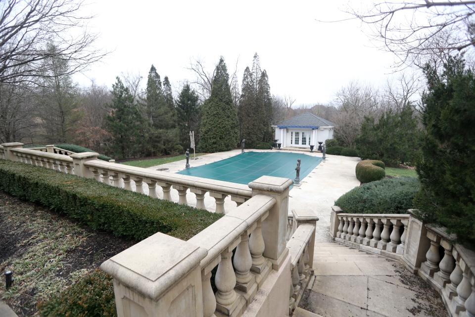 The back pool of an eight-bedroom and 10-bathroom home in Prospect is on an eight-acres of property. 02/10/23