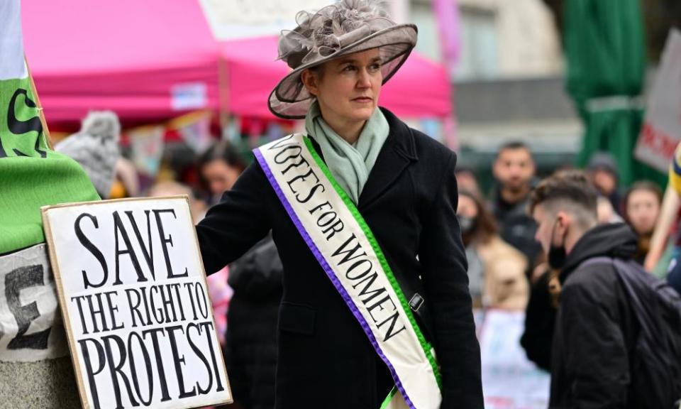 Woman dressed as suffragette