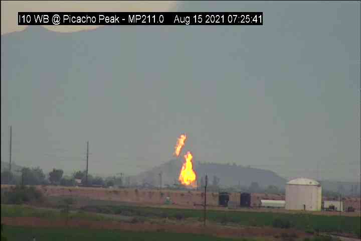 A traffic camera shows a fire on Interstate 10 near Coolidge on Aug. 15, 2021.