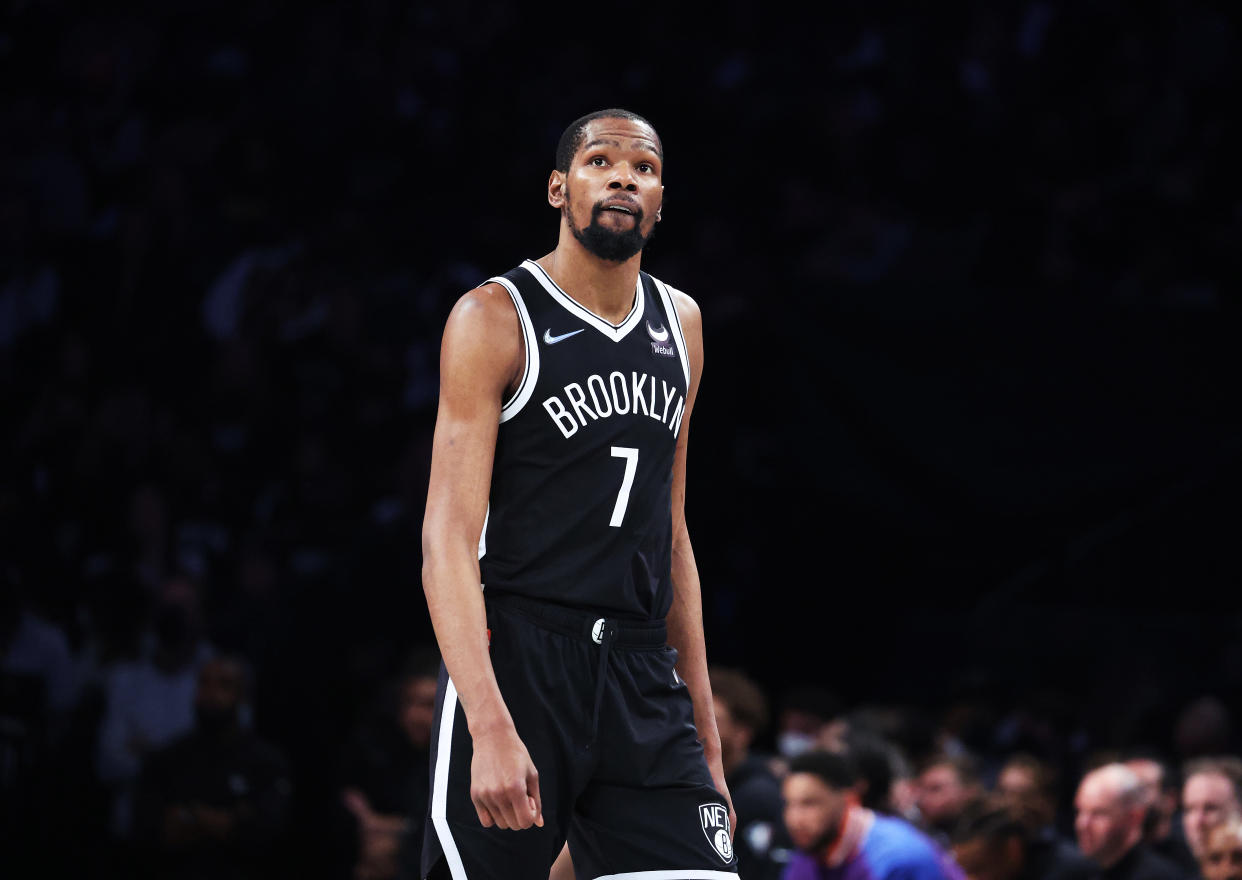 Kevin Durant #7 of the Brooklyn Nets is a great fantasy option when he actually plays