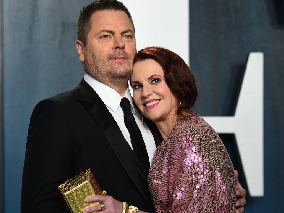 Nick Offerman and Megan Mullally in February 2020.