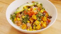 <p>This recipe provides a mix of vegetables (<a href="https://www.delish.com/holiday-recipes/thanksgiving/g622/sweet-potato-recipes/" rel="nofollow noopener" target="_blank" data-ylk="slk:sweet potatoes;elm:context_link;itc:0;sec:content-canvas" class="link ">sweet potatoes</a> and <a href="https://www.delish.com/cooking/g1463/sweet-corn-recipes/" rel="nofollow noopener" target="_blank" data-ylk="slk:corn;elm:context_link;itc:0;sec:content-canvas" class="link ">corn</a>), <a href="https://www.delish.com/cooking/a21531231/how-to-cook-brown-rice/" rel="nofollow noopener" target="_blank" data-ylk="slk:brown rice;elm:context_link;itc:0;sec:content-canvas" class="link ">brown rice</a> (as a complex carb), <a href="https://www.delish.com/cooking/recipe-ideas/g4252/best-black-bean-recipes/" rel="nofollow noopener" target="_blank" data-ylk="slk:black beans;elm:context_link;itc:0;sec:content-canvas" class="link ">black beans</a> (for the protein), and avocado (for the healthy fat). Top all that with a citrus vinaigrette, and trust us, you won't miss the tortilla.<br><br>Get the <strong><a href="https://www.delish.com/cooking/recipe-ideas/recipes/a53000/southwestern-burrito-bowl-recipe/" rel="nofollow noopener" target="_blank" data-ylk="slk:Southwestern Burrito Bowl recipe;elm:context_link;itc:0;sec:content-canvas" class="link ">Southwestern Burrito Bowl recipe</a></strong>.</p>