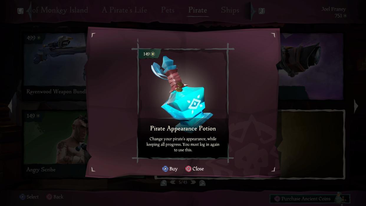  Sea of Thieves change appearance potion. 