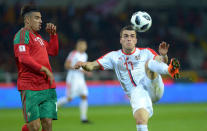 Soccer Football - International Friendly - Serbia vs Morocco - Stadio Olimpico Grande Torino, Turin, Italy - March 23, 2018 Serbia's Filip Kostic in action with Morocco's Nabil Dirar REUTERS/Massimo Pinca