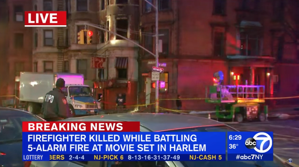 News footage of the fire that occurred on the set of "Motherless Brooklyn."