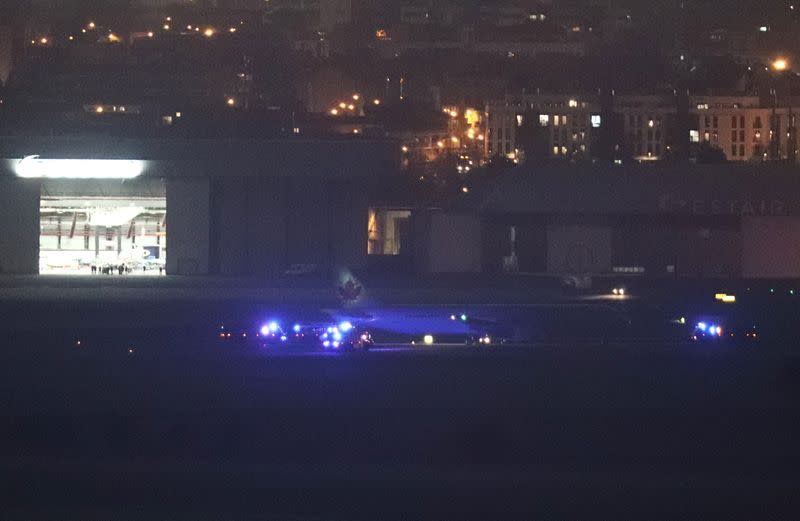 A Boeing 767 aircraft flown by Air Canada makes an emergency landing at Madrid's Barajas Airport