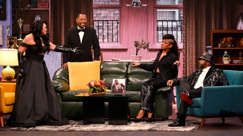 Martin Lawrence, Tisha Campbell, Carl Anthony Payne II, Tichina Arnold, and Anthony Anderson speak onstage at the 75th Emmy Awards on Monday. - Phil McCarten/Invision/AP