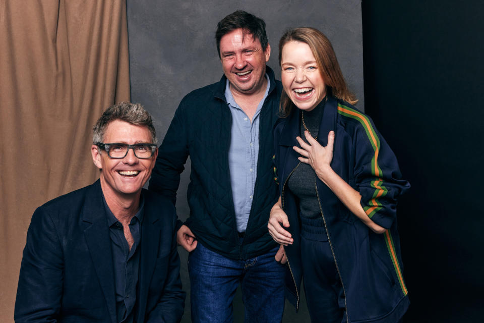 PASADENA, CALIFORNIA - JANUARY 10: (L-R) Nick Murphy, Alexander Cary and Anna Maxwell Martin of MGM+'s 'A Spy Among Friends' pose for a portrait during the 2023 Winter Television Critics Association Press Tour at The Langham Huntington, Pasadena on January 10, 2023 in Pasadena, California. (Photo by Ryan West/Getty Images )