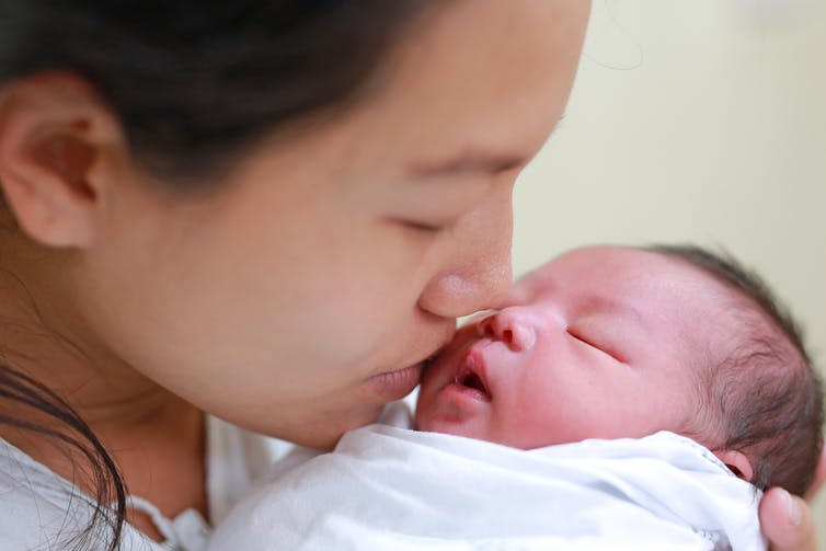 <span class="caption">Humans are hard-wired for love.</span> <span class="attribution"><a class="link " href="https://www.shutterstock.com/image-photo/mother-kissing-infant-baby-her-arms-779130532" rel="nofollow noopener" target="_blank" data-ylk="slk:GOLFX/Shuttestock;elm:context_link;itc:0;sec:content-canvas">GOLFX/Shuttestock</a></span>