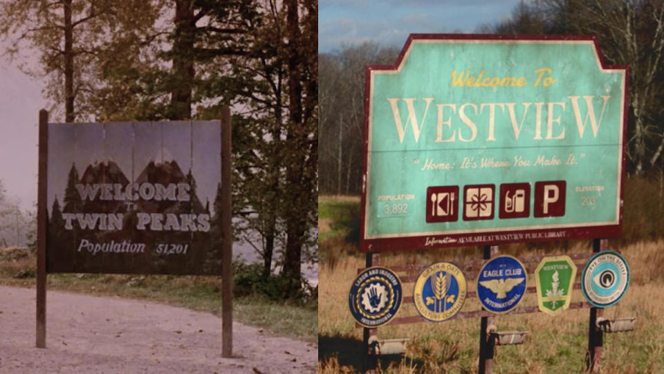 The Welcome signs to Twin Peaks and Westview, the small town from WandaVision.