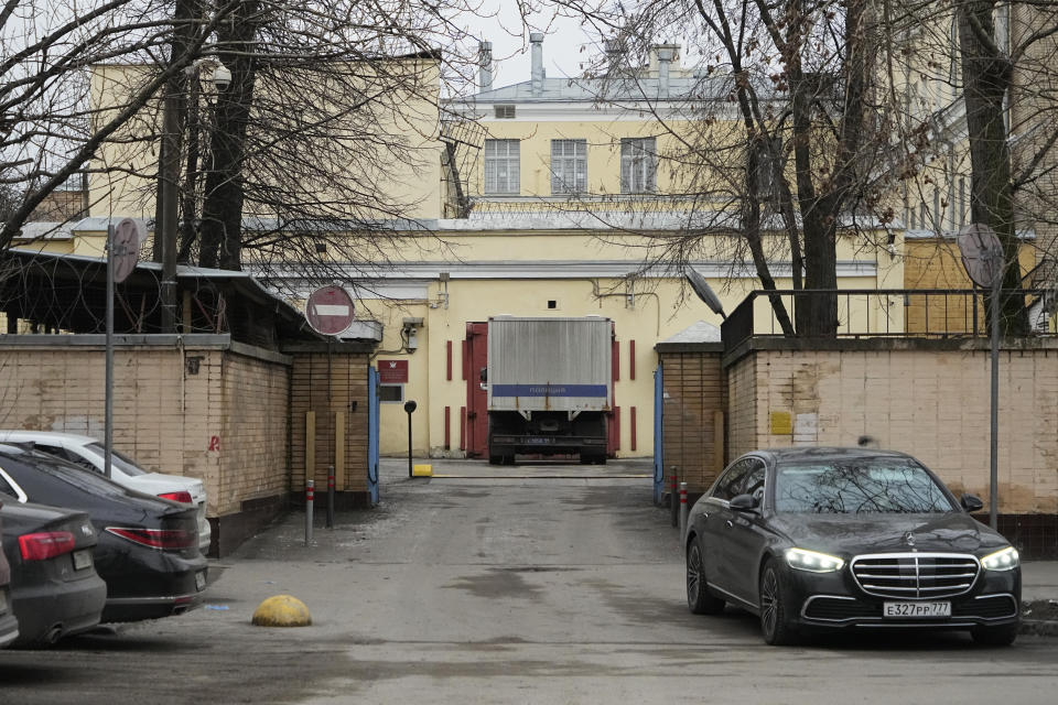 An entrance of the Lefortovo prison, in Moscow, Russia, Thursday, March 30, 2023. Russia's top security agency says an American reporter for the Wall Street Journal has been arrested on espionage charges. The Federal Security Service said Thursday that Evan Gershkovich was detained in the Ural Mountains city of Yekaterinburg while allegedly trying to obtain classified information. (AP Photo/Alexander Zemlianichenko)