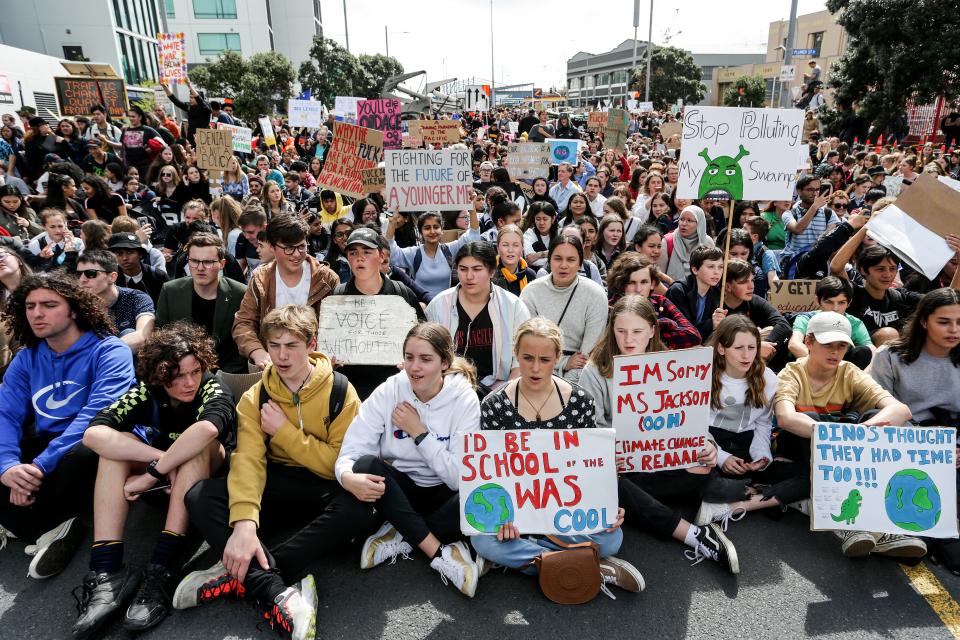 Climate change supporters march in Auckland on September 27, 2019 (Getty Images)