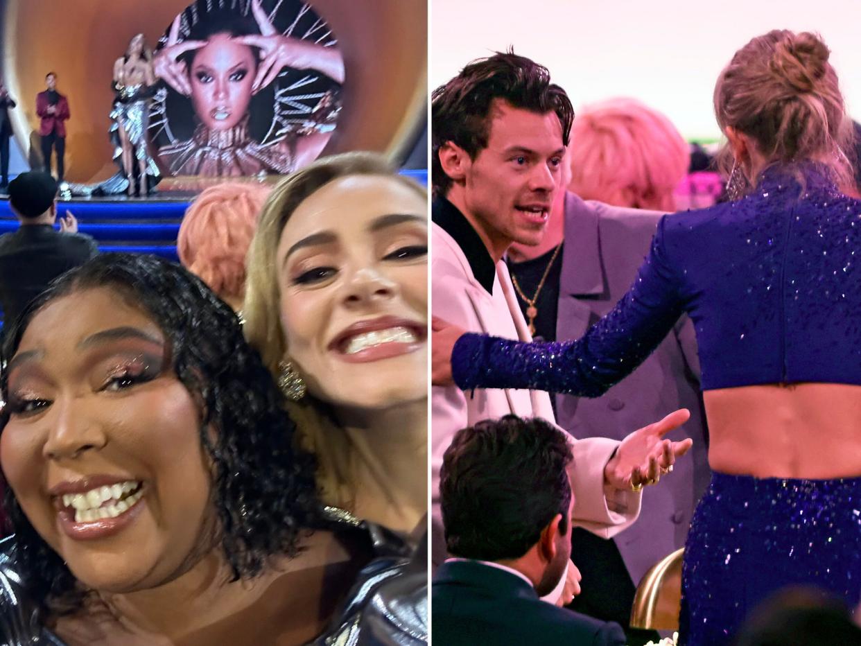 Lizzo and Adele took a selfie during Beyoncé's acceptance speech and Taylor Swift and Harry Styles reunited.