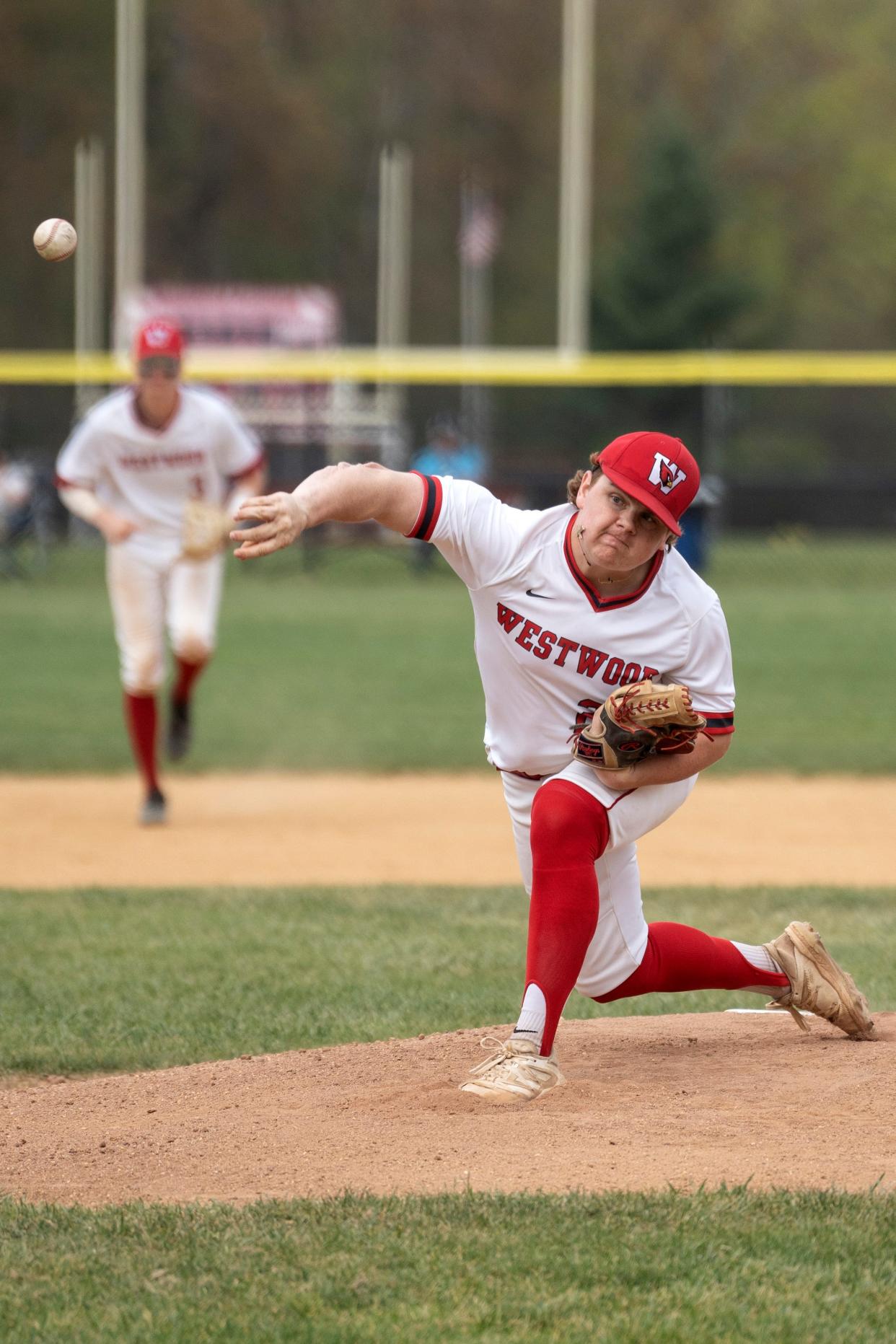 Westwood baseball hosts Pascack Valley on Saturday, April 15, 2023. WW #23 pitcher Andrew Dillingham.