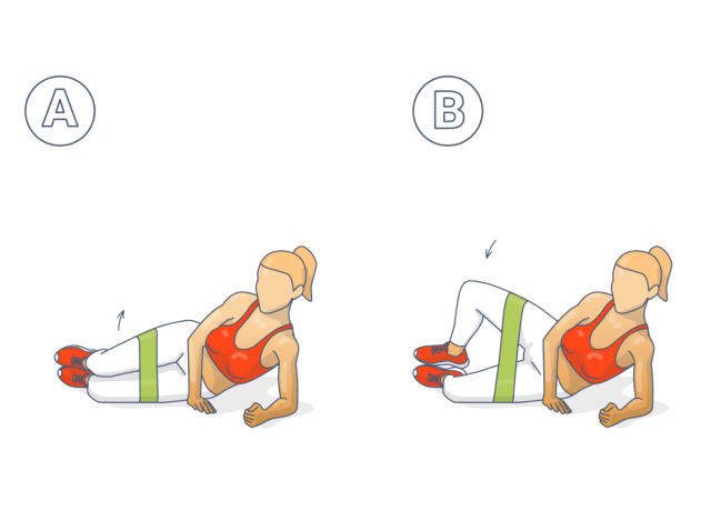 Legs - Side Lying Lateral leg raises with Short Resistance Band - FIT  CARROTS