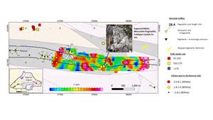 SLP Soil Survey showing Lithium concentrations in soils, K/Rb values, and known pegmatites