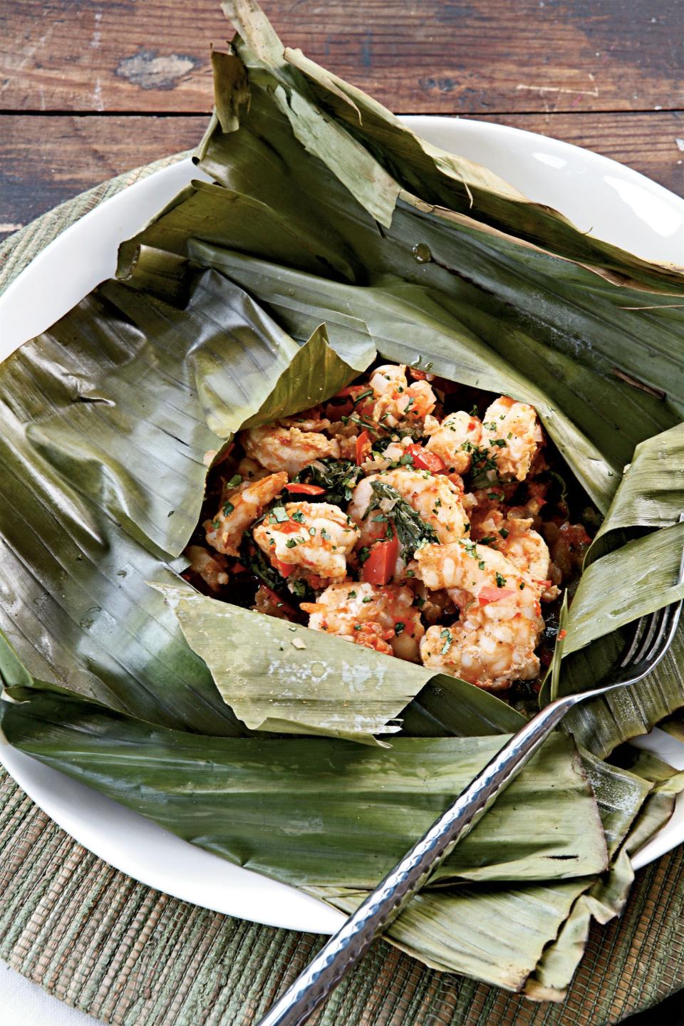 Grilled Shrimp in Banana-Leaf Punch