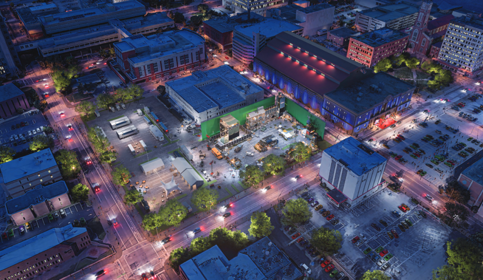 As part of the proposed Louisville Gardens redevelopment, portions of the block next to the venue (bound by Sixth, Seventh and Cedar streets and Muhammad Ali Boulevard) would become an education facility for careers in audio and film production.