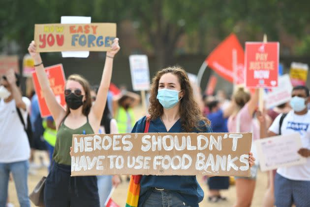 NHS workers gathering in St James's Park, London, ahead of Saturday's demonstration. 