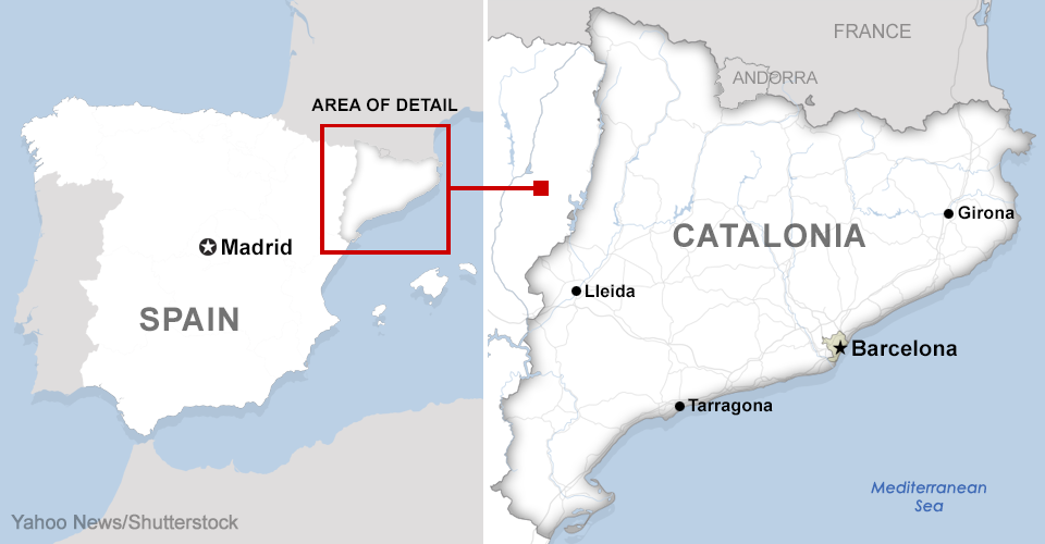 Map of Spain showing a detail of Catalonia. (Photo: Yahoo News/Shutterstock)