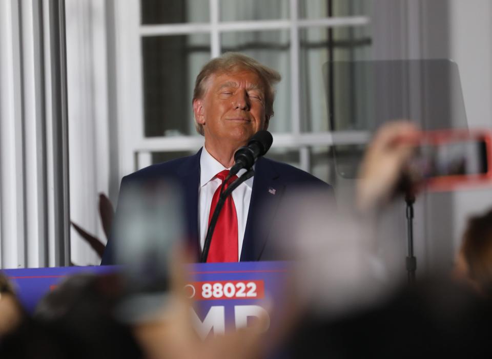 Bedminster, NJ- June 13,2023 -- Former President Donald Trump spoke to a crowd of supporters outside the clubhouse of his Trump National Golf Club in Bedminster, NJ, hours after he was arraigned in Miami.