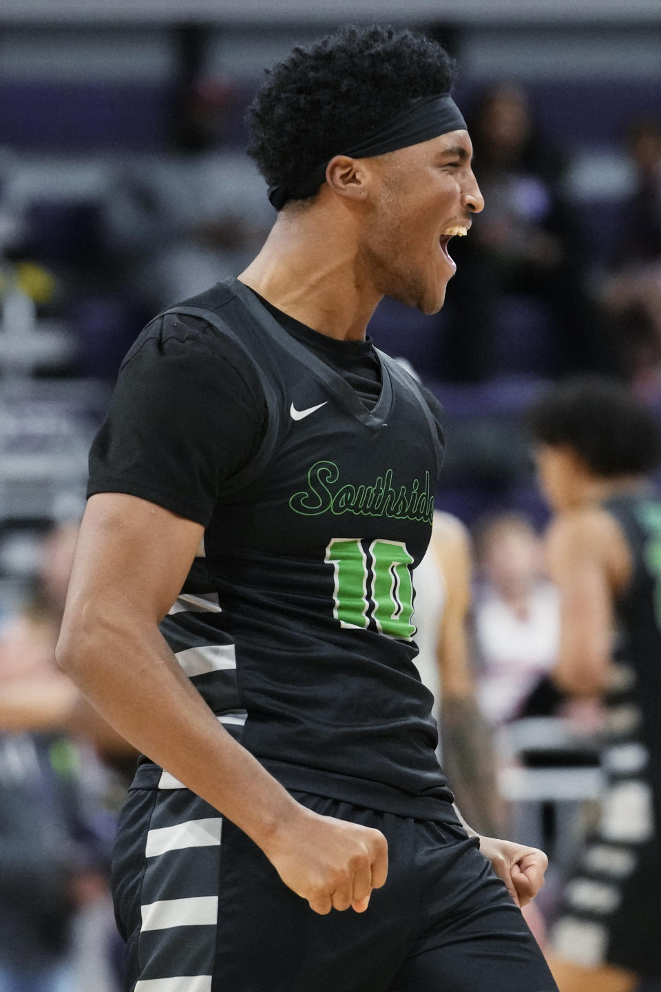 Chicago State guard A.J. Neal reacts after Northwestern guard Ty Berry missed a basket during the second half of an NCAA college basketball game in Evanston, Ill., Wednesday, Dec. 13, 2023. Chicago State won 75-73. (AP Photo/Nam Y. Huh)
