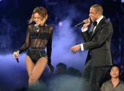 Beyonce and Jay-Z perform for the 56th Grammy Awards at the Staples Center in Los Angeles, California, on January 26, 2014