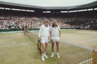 <p>Bjorn Bjorg of Sweden and Roscoe Tanner of the United States before their Men's Singles Final match on July 7, 1979.</p>