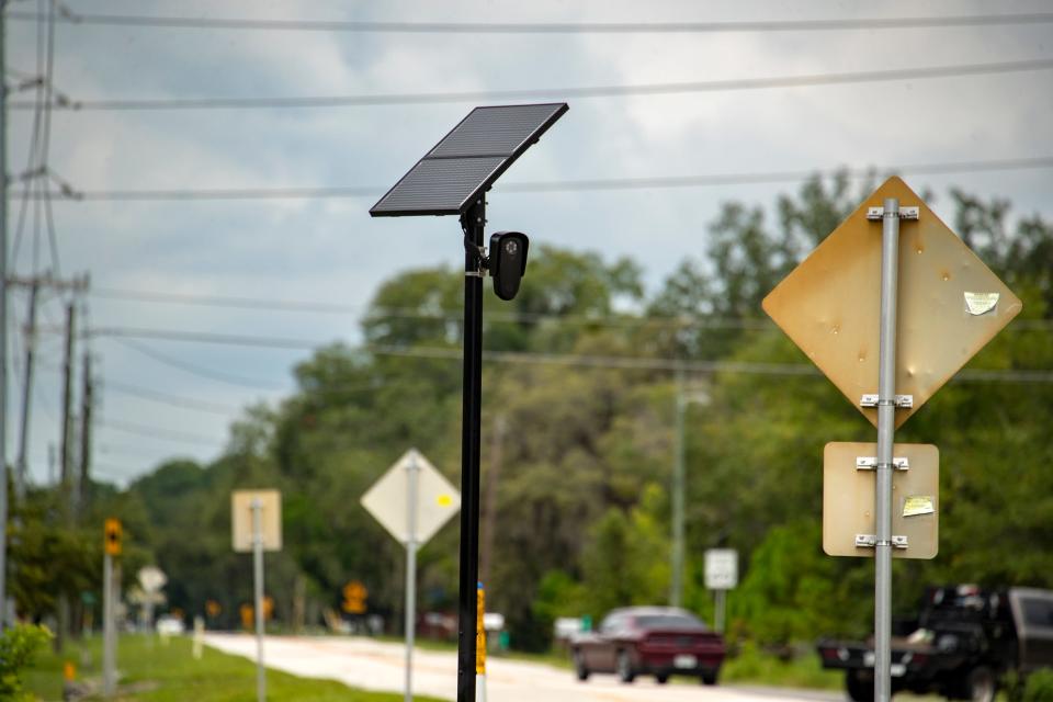Cameras manufactured by Flock Safety have been popping up in unincorporated areas of Polk County like this one at Old Polk City Road and Scandinavia Boulevard in Lakeland. The Sheriff's Office installed several such cameras, and Lakeland police want to do the same.