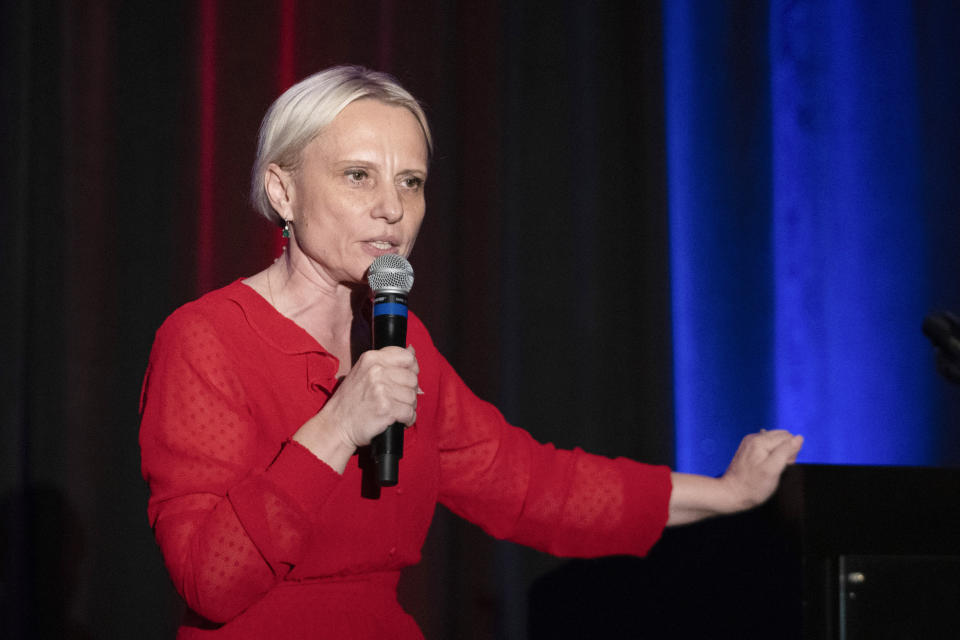 Rep. Victoria Spartz, R-Ind., speaks during a Lincoln Day Dinner, Thursday, May 2, 2024, in Noblesville, Ind. (AP Photo/Darron Cummings)