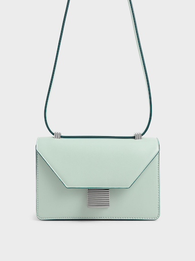 Teal Metal Push Lock Crossbody Bag, CHARLES & KEITH SG