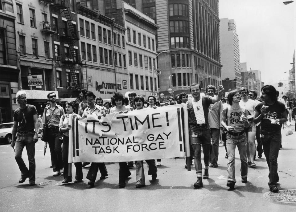 A gay rights march in New York in favour of the 1968 Civil Rights Act being amended to include gay rights.   (Photo by Peter Keegan/Getty Images)