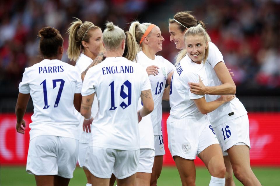 England celebrate their fourth goal, from Jill Scott  (Getty Images)