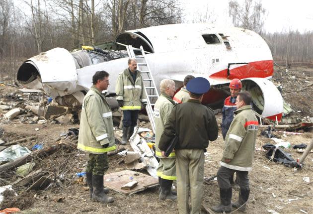 Wreckage at the site of the Smolensk plane crash in 2010 (AP)