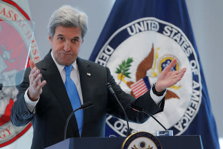 United States Secretary of State John Kerry speaks about climate change at Massachusetts Institute of Technology (MIT) in Cambridge, Massachusetts, U.S. January 9, 2017. REUTERS/Brian Snyder