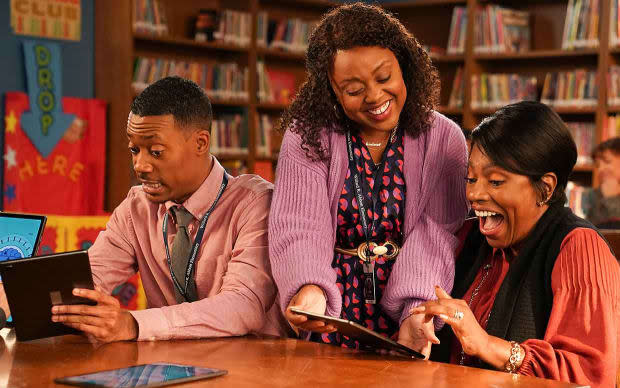 Tyler James Williams as Gregory Eddie, Quinta Brunson as Janine Teagues and Sheryl Lee Ralph as Barbara Howard in "Abbott Elementary"<p>ABC</p>