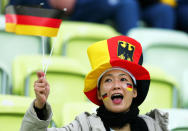 GDANSK, POLAND - JUNE 22: German fans enjoy the pre-match atmosphere during the UEFA EURO 2012 quarter final match between Germany and Greece at The Municipal Stadium on June 22, 2012 in Gdansk, Poland. (Photo by Alex Grimm/Getty Images)