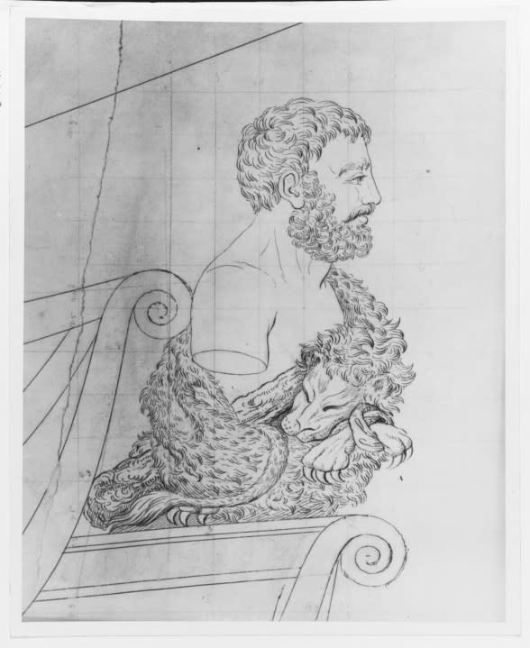 U.S. Ship of the Line Pennsylvania: design for her figurehead. Photograph from the Bureau of Ships Collection in the U.S. National Archives.