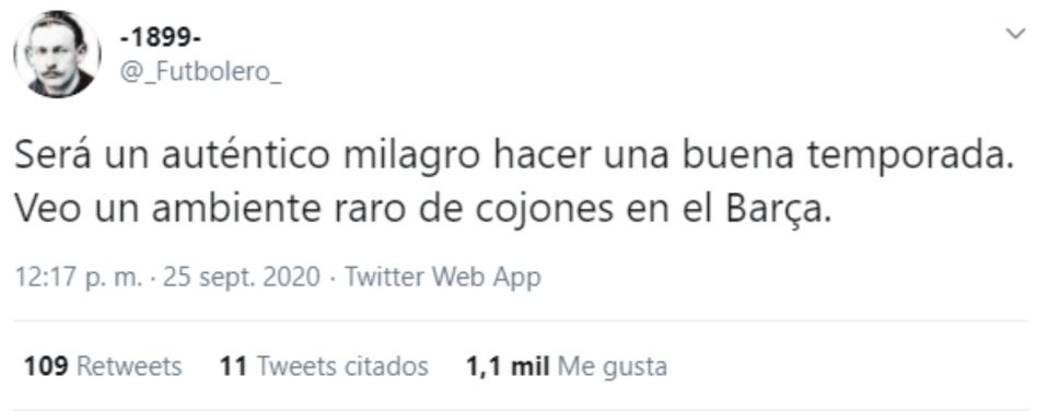 Con esta situación, pocos culés esperan algo de su equipo esta temporada. (Foto: Twitter / <a href="http://twitter.com/_Futbolero_/status/1309436758761902081" rel="nofollow noopener" target="_blank" data-ylk="slk:@_Futbolero_;elm:context_link;itc:0;sec:content-canvas" class="link ">@_Futbolero_</a>).