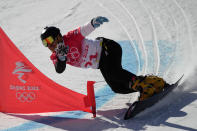 Victor Wild, of the Russian Olympic Committee, competes during the men's parallel giant slalom elimination run at the 2022 Winter Olympics, Tuesday, Feb. 8, 2022, in Zhangjiakou, China. (AP Photo/Francisco Seco)