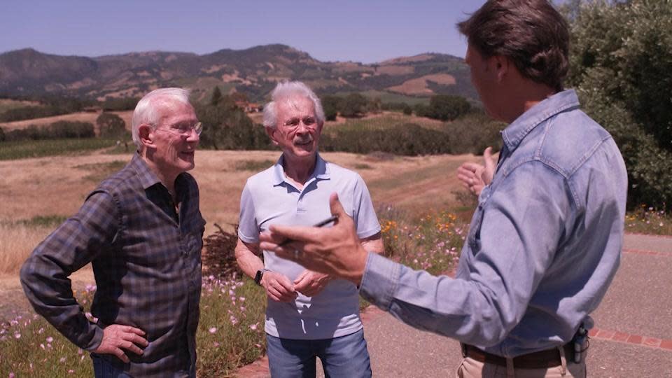 Tom and Dick Smothers with correspondent Lee Cowan.  / Credit: CBS News